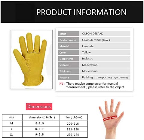 Heavy Duty Industrial Safety Gloves Hunting Gloves, Grain cowhide Leather Shooting Gloves for Driving/Riding/Gardening/Farm - Extremely Soft and Sweat-absorbent - Perfect Fit for Men & Women (Medium)