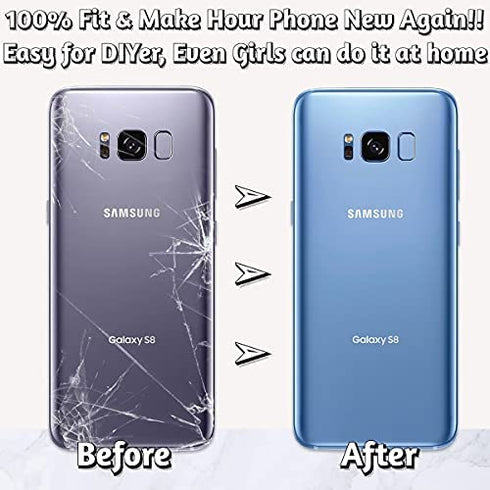 LUVSS Rear Glass for Samsung Galaxy S8 SM-G950 Back Glass Panel Replacement + Camera Glass Cover Case Housing + Repair Manual DIY Tools Kit (Black)