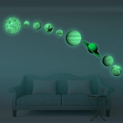 LiveGallery 9pcs Removable Glow in The Dark Planet Wall Stickers Sun Earth and so on Glowing Planets Wall Decals Peel Stick Art Decor for Walls Ceiling Kids Bedroom Living Room Nursery Girls and Boys