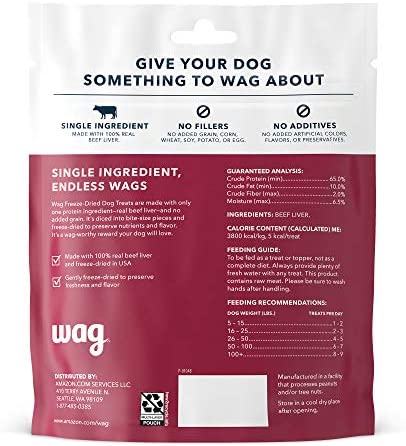 Amazon Brand - Wag Freeze-Dried Raw Single Ingredient Dog Treats Beef, 3.3oz
