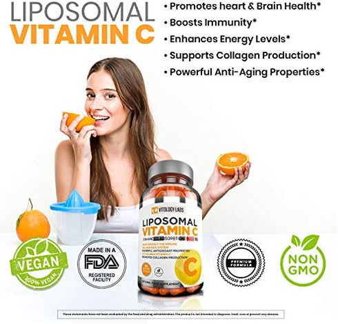 Premium Liposomal Vitamin C 2000mg - 180 Capsules –Ultra Potent High Absorption Ascorbic Acid, Supports Immune System & Collagen Booster - Powerful Antioxidant High Dose Fat Soluble Vitamin C