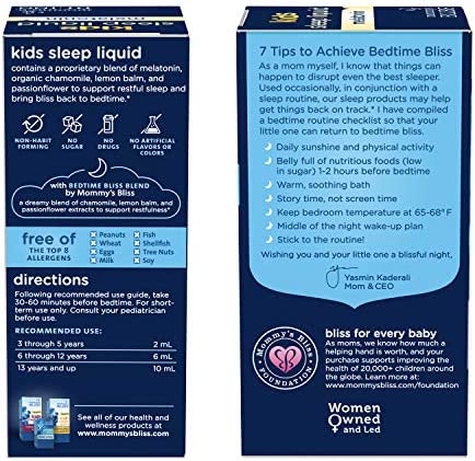 Mommy's Bliss Kids Sleep Liquid with Melatonin & Calming Herbs: Supports The Natural Sleep Process for Kids 3 Years & Up, Natural Grape Flavor, Sugar Free, 4 Fl Oz (60 Servings)