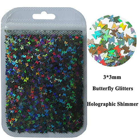 LoveOurHome 60g Butterfly Shapes Chunky Glitter Flakes Holographic Mylar Glitter Sequins Confetti Sparkles Manicure Nail Design Decor Resin Epoxy Accessories Crafts Supply (Butterfly)