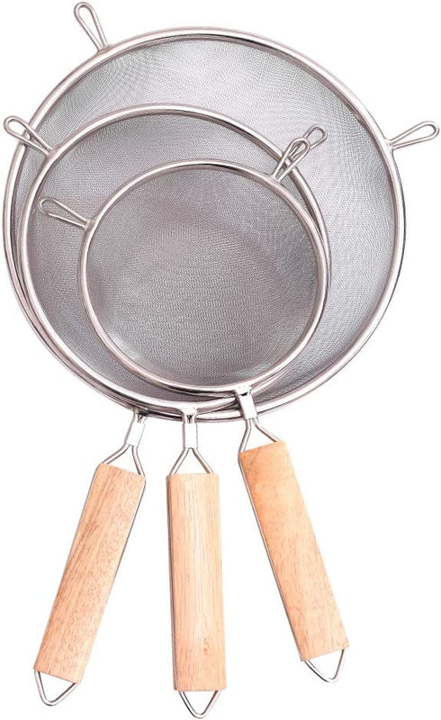 NaDale Set of 3 Stainless Steel Fine Mesh Strainers 4.92"?6.3"?7.87" Strainer Wire Sieve Sifter for Kitchen Tools Gadgets