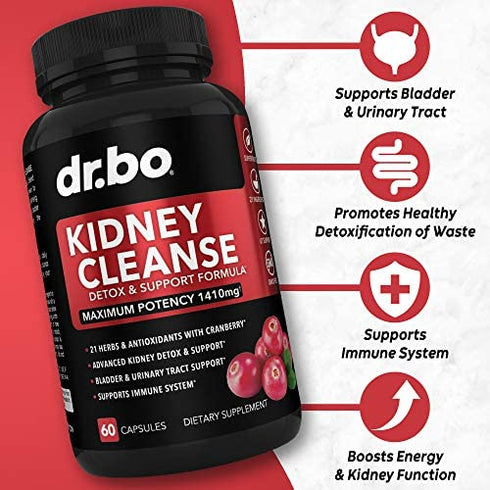 Kidney Cleanse Detox Support Supplement - Natural Cranberry, Juniper Berries, Buchu & Uva Ursi Extract to Help Repair Kidneys, Bladder Control & Urinary Tract Health - Herbal Renal Blend Formula Pills