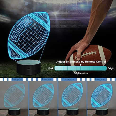 Lampeez Football Gifts Night Light, Kids 3D American Football Night Light Optical Illusion Rugby Lamp with 16 Colors Changing Remote Birthday Xmas Valentine's Day Gift Idea for Sport Fan Boys Girls