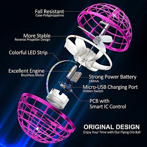 AMERFIST Flying Orb Ball Toys Cosmic Globe Boomerang Hover Ball Galactic Fidget Spinner Hand Drone Orbit Magic Cool Stuff Birthday for Boys Girls Teens 6-10+ Year Old Outdoor(Pink)