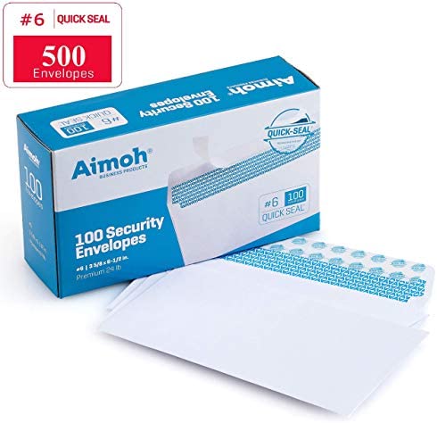 #6 3/4 Security Tinted Self-Seal Envelopes - No Window, Size 3-5/8 X 6-1/2 Inches - White - 24 LB - 100 Count (34600)