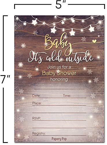 30 Baby Shower Invitations for Boy or Girl with Envelopes (30 Pack) - Baby It's Cold Outside - Gender Neutral - Fits Perfectly with Rustic Wooden Baby Shower Decorations and Supplies
