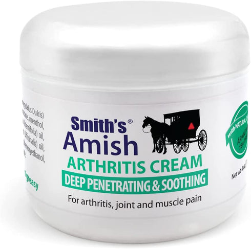 SMITH'S AMISH Arthritis Cream 4 oz jar. Soothing and Cooling, with Botanicals of Arnica, Peppermint, Tea Tree, Rosemary and Eucalyptus