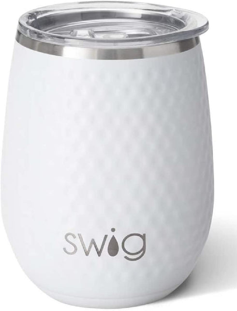 Swig Life 14oz Insulated Wine Tumbler with Lid, Dishwasher Safe, Holds 2 Glasses, Stemless, Portable, Stainless Steel Wine Glass | Golf Gifts for Women (Golf Partee)