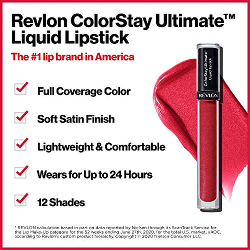 Liquid Lipstick by Revlon, Face Makeup, ColorStay Ultimate, Longwear Rich Lip Colors, Satin Finish, 050 Top Tomato, 0.07 Oz