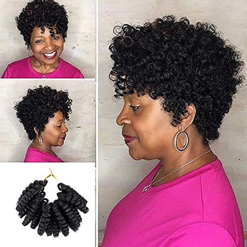 MIMAN 3Packs 10 Inch Short Crochet Hair Braiding 8MM Bouncy Carrie Curls Crochet Hair for Women Synthetic Braiding Hair (Natural black #1B)