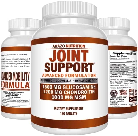 Glucosamine Chondroitin Turmeric Msm Boswellia - Joint Support Supplement for Relief 180 Tablets - Arazo Nutrition