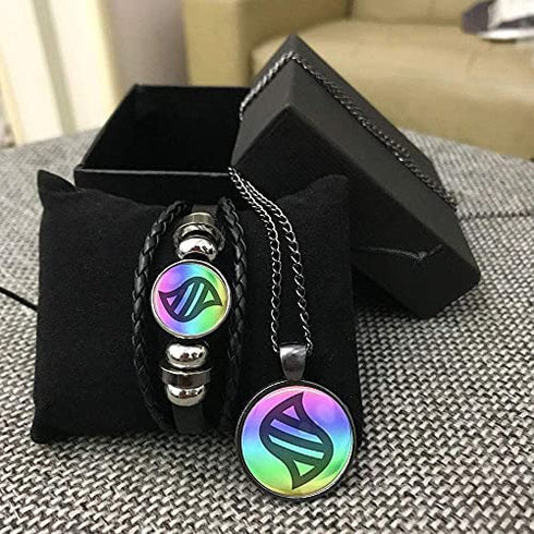 calhepco 2pcs Cartoon Ball Game Mega Stone Bracelet and Necklace Charms Toy Pendant Box