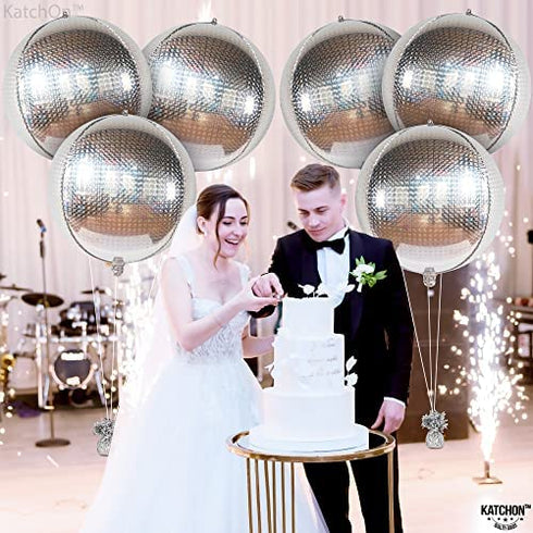 Giant, Silver Iridescent Disco Ball Balloons - 22 Inch, Silver Foil Balloon | Metallic Holographic Balloons, Disco Party Decorations | Holographic Party Decorations, Happy New Year Decorations 2023