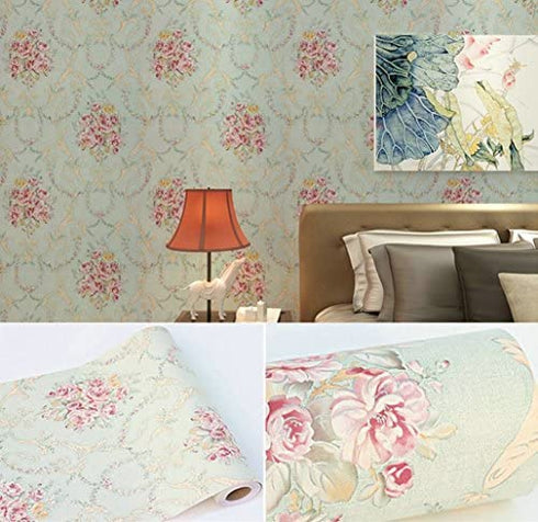 BESTERY Vintage Floral Adhesive Paper Vinyl Shelf Liner Peel Stick Dresser Drawer Sticker Home Deco 17.7inch by 118inch (Multi-Flower3)