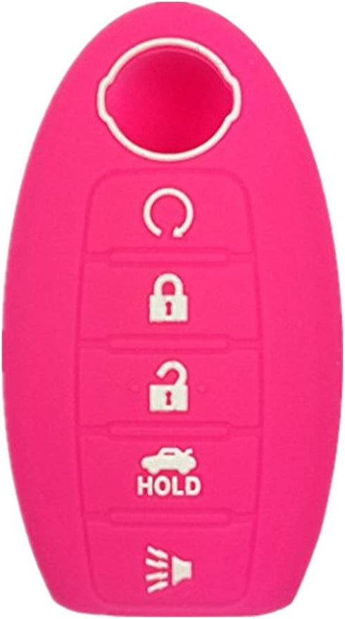 KAWIHEN Silicone Key Fob Cover Fit for Nissan 5 button(PINK)