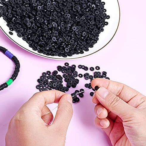 6500pcs Black Flat Round Polymer Clay Spacer Beads for Jewelry Making 6mm Polymer Clay Disc Beads for Bracelets Necklace Earring DIY Craft Making (Black, 6mm)