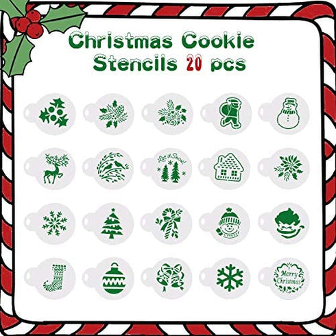 Leesgel 20pcs Christmas Cookie Stencils Stencil, Christmas Cookie Decorating, Royal Icing Tools for Cookies Cake Coffee Cookie Stencils Templates Holder Cookie Decorating Supplies