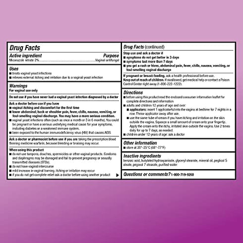 Amazon Basic Care Miconazole 7, Miconazole Nitrate Vaginal Cream (2%), Vaginal Antifungal, 7-Day Treatment , White , 1.59 Ounce (Pack of 1)