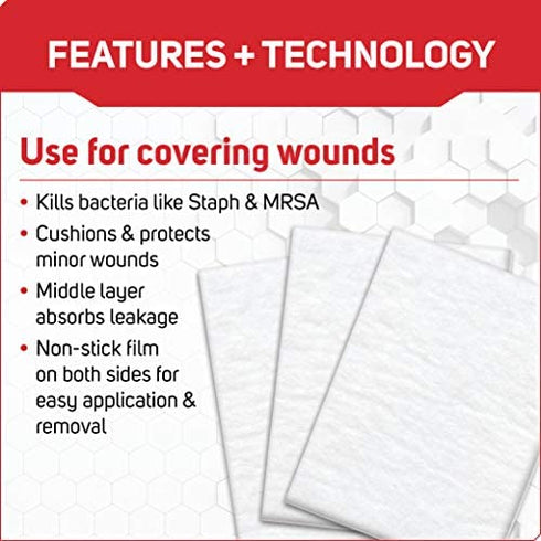 Care Science Antibacterial Non Adherent Pads, 3 in x 4 in, 8 ct | Non Stick Pads for Covering Wounds, Kills Staph & MRSA, Helps Prevent Infection