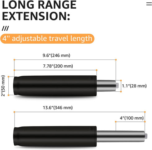 MASTERY MART Office Chair Gas Lift Cylinder Replacement, Heavy Duty 320LBs/146KGs, Universal Size Fits Most Office Chair and Swivel Chair, 4'' Length Extension (Matte Black)