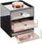 mDesign Plastic Makeup Organizer Storage Station Cube with 3 Drawers for Bathroom Vanity, Cabinet, Countertops - Holds Lip Gloss, Eyeshadow Palettes, Brushes, Blush, Mascara - Black/Clear
