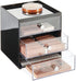 mDesign Plastic Makeup Organizer Storage Station Cube with 3 Drawers for Bathroom Vanity, Cabinet, Countertops - Holds Lip Gloss, Eyeshadow Palettes, Brushes, Blush, Mascara - Black/Clear