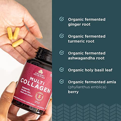 Ancient Nutrition Collagen Pills Peptides Powder Supplement, 45 Ct, Hydrolyzed Multi Collagen Pills, Types I, II, II, V & X, Supports Healthy Skin and Nails, Gut Health and Joint Support