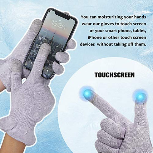 MIG4U Moisturizing Beauty Gloves Touchscreen Overnight Sleeping Glove for Women Dry Hands, Nighttime Lotion, Eczema, SPA, Cosmetic Treatment, Grey Purple 1 Pairs Size l/XL