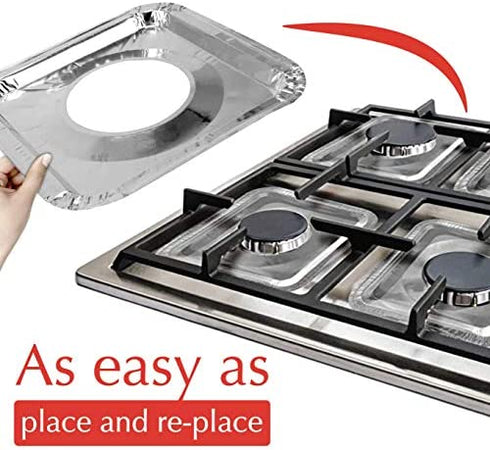 50 PACK Aluminum Foil Square Stove Burner Covers Range Protectors Bib Liners Disposable Gas Burner Bibs Gas Top Liner Stove Easy Clean - (8.5" Square) from Spare