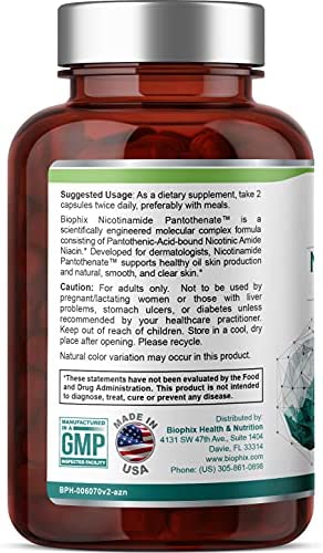 B-3 Nicotinamide Pantothenate 675 mg 120 Vcaps - Clear Skin Series B5 Pantothenic Acid Natural Flush-Free Nicotinic Amide Niacin - Supports Skin Cell Health
