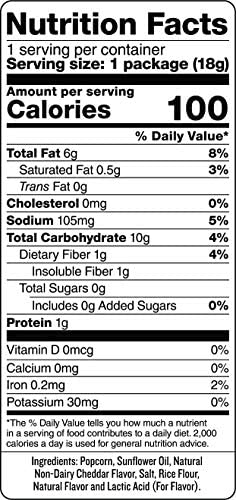SkinnyPop Popcorn, Gluten Free, Non-GMO, Healthy Snacks, Skinny Pop Dairy Free White Cheddar Popcorn Snack Packs, 0.65 Oz Individual Size Snack Bags (6 Count)