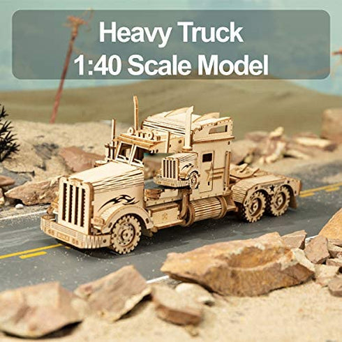 ROKR 3D Wooden Puzzle for Adults-Mechanical Car Model Kits-Brain Teaser Puzzles-Vehicle Building Kits-Unique Gift for Kids on Birthday/Christmas Day(1:40 Scale)(MC502-Heavy Truck)