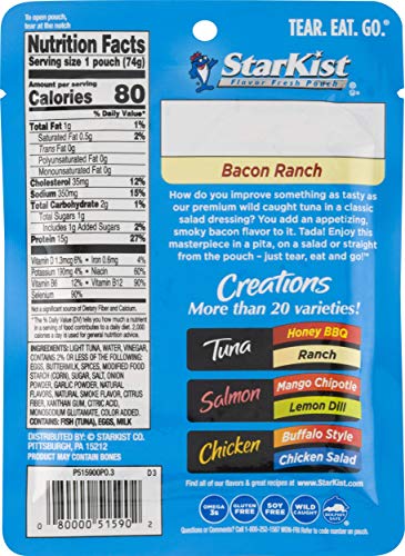 StarKist Tuna Creations Bacon Ranch, Single Serve Pouch, 2.6 oz