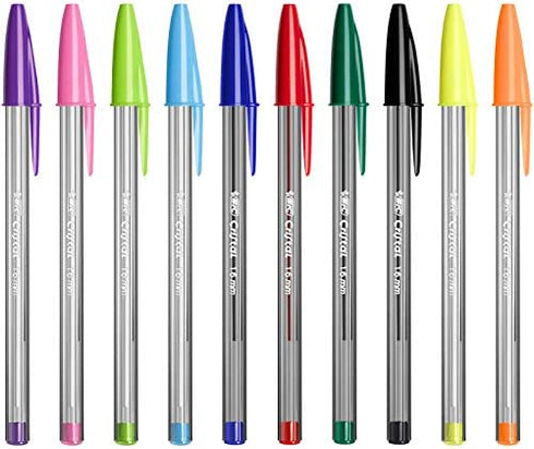 BIC Cristal Multicolour Ballpoint Pens With Wide Tip (1.6mm) Pens For Colourful Writing In Assorted Colours, Pack Of 15