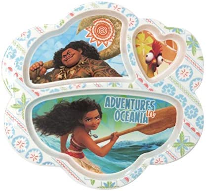 Zak Designs Disney Moana Dinnerware Melamine 3-Section Divided Plate Made of Durable Material and Perfect for Kids, Divided Plate, Moana