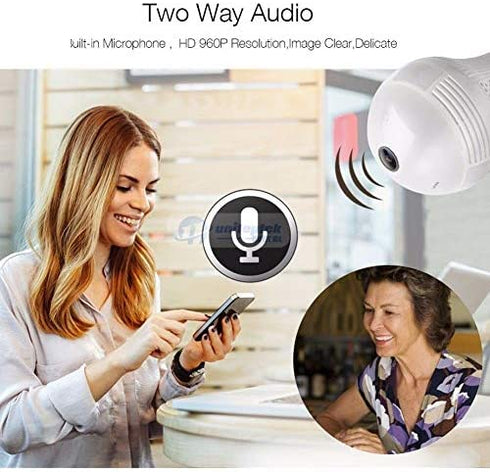 EVERSECU 360° Panoramic View 1080P WiFi IP Bulb Camera with FishEye Lens 360 Degree 3D VR Panoramic View Home Security CCTV Camera Wirelss Security Camera