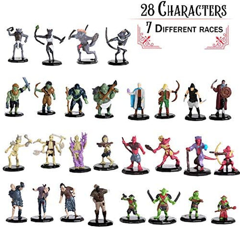 28 Painted Fantasy Mini Figures- All Unique Designs- 1" Hex-Sized Compatible with DND, D&D Dungeons and Dragons, Pathfinder, and RPG Tabletop Games- Features Goblins, Orcs, Gnolls, Skeletons & More…