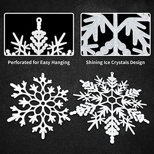 Large Snowflakes Set of 5 White Glittered Snowflakes Huangliao 12" Christmas Decorative Hanging Ornaments Window Decor Winter Outdoor Decorations