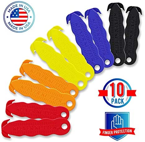Klever Innovations Cutter Stainless Steel Package Opener, Safety Utility Cutter Assorted Colors 10 pcs, KLEVER - 10/PACK MIX
