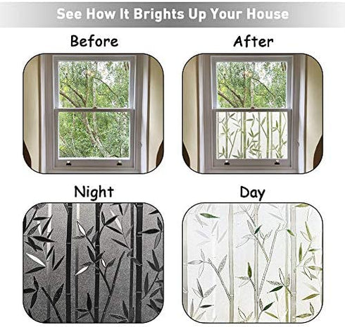 LEMON CLOUD Bamboo Window Film Stained Glass Film Frosted Privacy Window Decal Decorative Window Cling No Glue Removable Window Stickers(17.5 x 78.7 inch)