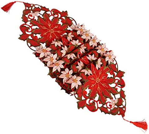 Simhomsen Small Short Christmas Holiday Poinsettia Doliy Table Runners Dresser Scarves 13 × 36 Inch