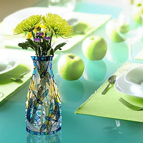 MODGY Collapsible and Expandable Flower Vase Plastic Decorative Modern Vases for Flowers Centerpieces Dining Table Decor Living Room Bathroom Wedding Office, Tiffany - Dragonfly