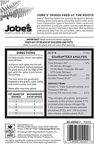 Jobe's Fern & Palm Indoor Fertilizer Food Spikes - 2 Packs of 30-Pack 5101