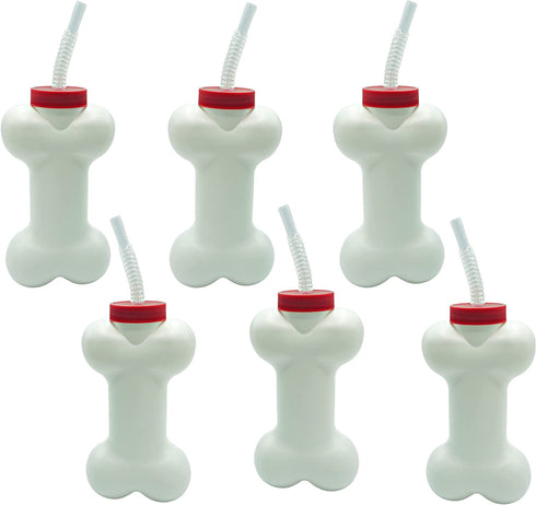 Dog Bone Cups with Straw (6 Pack) 14 oz - Paw Dog Patrol Party Supplies, Dog Birthday Party Supplies Decorations, Puppy Pals Dog Birthday Party Favors by 4E's Novelty
