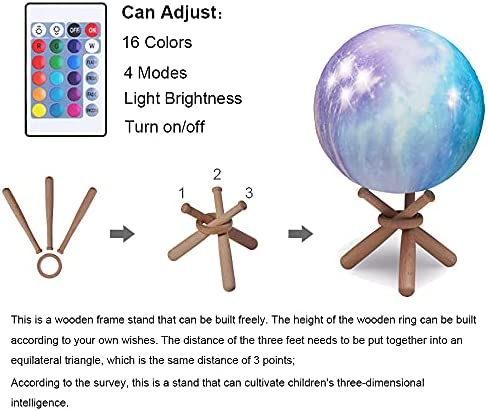 Growiner Moon Lamp, 3D Moon Lamp 3.9Inch Galaxy Lamp Gifts for 3 4 5 6 7 8 9 10 11 12 13 14 15 16 17 18 19+ Year Old Girl Christmas Birthday Teen Girls Gifts 16 Colors with Stand Touch Pat Remote