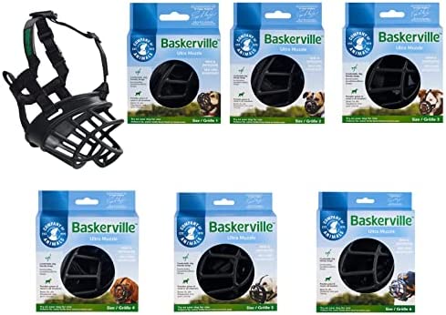 BASKERVILLE Ultra Dog Muzzle- Black Size 5, Perfect for Large Dogs, Prevents Chewing and Biting, Basket allows Panting and Drinking-Comfortable, Humane, Adjustable, Lightweight, Durable