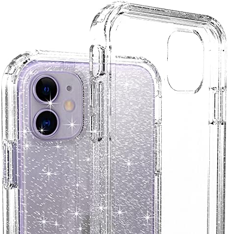IDYStar iPhone 11 Case Glitter Clear for Girls, Hybrid 2 in 1 Shockproof Heavy Duty Protection Shock Resistant Durable Slim Fit Cover for iPhone 11 6.1 Inch, Glitter Clear